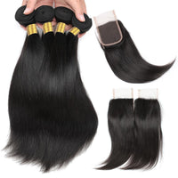 Cameraing Indian Human Virgin Hair Straight Hair 4 Bundles with 4*4 Lace Closure 2