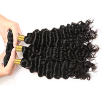 Cameraing Brazilian Human Virgin Hair Deep Wave Hair 3 Bundles with Ear to Ear Lace Frontal 2