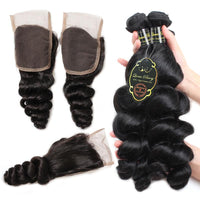 Queen Berry Brazilian Loose Wave Hair 3 Bundles With 4x4 Lace Closure - Ms Virgin Hair