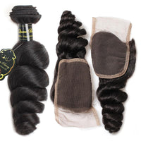 Queen Berry Brazilian Loose Wave Hair 3 Bundles With 4x4 Lace Closure - Ms Virgin Hair