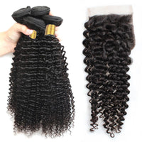 Cameraing Indian Human Virgin Hair Kinky Curly Hair 4 Bundles with 4*4 Lace Closure 2