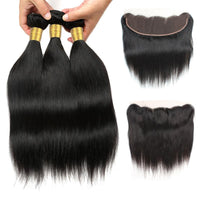 Cameraing Brazilian Human Virgin Hair Straight Hair 3 Bundles with Ear to Ear Lace Frontal 4