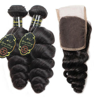 Queen Berry Brazilian Loose Wave Hair 3 Bundles With 4x4 Lace Closure - Ms Virgin Hair