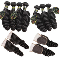 Queen Berry Brazilian Loose Wave Hair 3 Bundles With 4x4 Lace Closure - Ms Virgin Hair