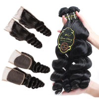 Queen Berry Brazilian Loose Wave Hair 3 Bundles With 4x4 Lace Closure - Ms Virgin Hair