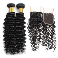 Cameraing Brazilian Human Virgin Hair Deep Wave weft with closure 3 Bundles with 4*4 lace closure 2