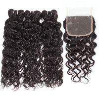 Cameraing Brazilian Human Virgin Hair Water Wave weft with closure 3 Bundles with 4*4 lace closure 2