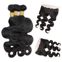 Cameraing Indian Human Virgin Hair Body Wave Hair 3 Bundles with Ear to Ear Lace Frontal 3