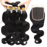 Cameraing Indian Human Virgin Hair Body Wave Hair 4 Bundles with 4*4 Lace Closure 4