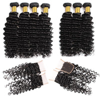 Cameraing Brazilian Human Virgin Hair Deep Wave Hair 4 Bundles with 4*4 Lace Closure 4