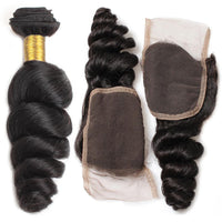 Cameraing Brazilian Human Virgin Hair Loose Wave Hair 4 Bundles with 4*4 Lace Closure 2