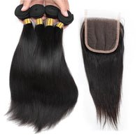 Cameraing Brazilian Human Virgin Hair Straight Hair 4 Bundles with 4*4 Lace Closure 2