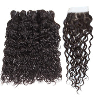 Cameraing Brazilian Human Virgin Hair Water Wave Hair 4 Bundles with 4*4 Lace Closure 2