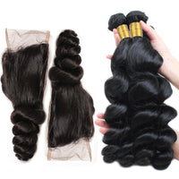 Cameraing Brazilian Human Virgin Hair Loose Wave Hair 4 Bundles with 4*4 Lace Closure 3