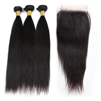 Cameraing Brazilian Human Virgin Hair Straight weft with closure 3 Bundles with 4*4 lace closure 2