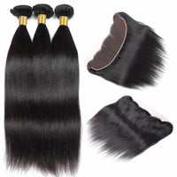Cameraing Indian Human Virgin Hair Straight Hair 3 Bundles with Ear to Ear Lace Frontal 3
