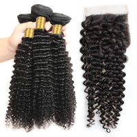 Cameraing Brazilian Human Virgin Hair Kinky Curly weft with closure 3 Bundles with 4*4 lace closure 2