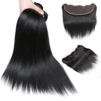 Cameraing Indian Human Virgin Hair Straight Hair 3 Bundles with Ear to Ear Lace Frontal 4