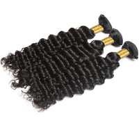 Cameraing Indian Human Virgin Hair Deep Wave weft with closure 3 Bundles with 4*4 lace closure 3