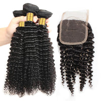 Cameraing Brazilian Human Virgin Hair Kinky Curly Hair 4 Bundles with 4*4 Lace Closure 2