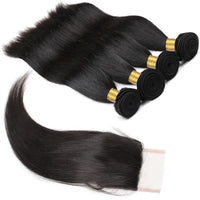 Cameraing Indian Human Virgin Hair Straight Hair 4 Bundles with 4*4 Lace Closure 3