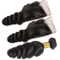 Cameraing Brazilian Human Virgin Hair Loose Wave weft with closure 3 Bundles with 4*4 lace closure 3