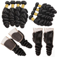 Cameraing Indian Human Virgin Hair Loose Wave Hair 4 Bundles with 4*4 Lace Closure 2