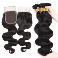 Cameraing Brazilian Human Virgin Hair Body Wave weft with closure 3 Bundles with 4*4 lace closure 2
