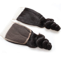 Cameraing Indian Human Virgin Hair Loose Wave Hair 4 Bundles with 4*4 Lace Closure 5