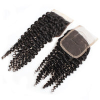 Cameraing Indian Human Virgin Hair Kinky Curly weft with closure 3 Bundles with 4*4 lace closure 7