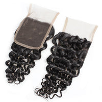 Cameraing Indian Human Virgin Hair Deep Wave weft with closure 3 Bundles with 4*4 lace closure 6