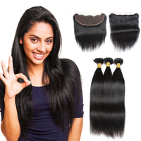 LH Hair Indian Human Virgin Hair Straight Hair 3 Bundles with Ear to Ear Lace Frontal