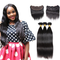 LH Hair Brazilian Human Virgin Hair Straight Hair 3 Bundles with Ear to Ear Lace Frontal
