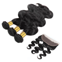 Cameraing Brazilian Human Virgin Hair Body Wave Hair 3 Bundles with Ear to Ear Lace Frontal 2