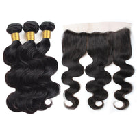 Cameraing Indian Human Virgin Hair Body Wave Hair 3 Bundles with Ear to Ear Lace Frontal 2