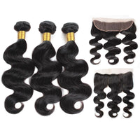 Cameraing Brazilian Human Virgin Hair Body Wave Hair 3 Bundles with Ear to Ear Lace Frontal 3