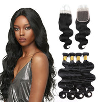 LH Hair Indian Human Virgin Hair Body Wave Hair 4 Bundles with 4*4 Lace Closure