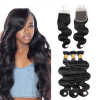 LH Hair Brazilian Human Virgin Hair Body Wave weft with closure 3 Bundles with 4*4 lace closure