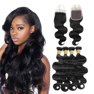 LH Hair Brazilian Human Virgin Hair Body Wave Hair 4 Bundles with 4*4 Lace Closure 1