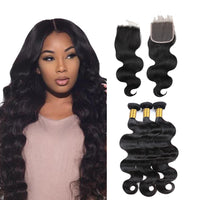 LH Hair Indian Human Virgin Hair Body Wave Weft with Closure 3 Bundles with 4*4 Lace Closure