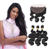LH Hair Indian Human Virgin Hair Body Wave Hair 3 Bundles with Ear to Ear Lace Frontal