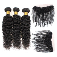 Cameraing Brazilian Human Virgin Hair Kinky Curly Hair 3 Bundles with Ear to Ear Lace Frontal 3