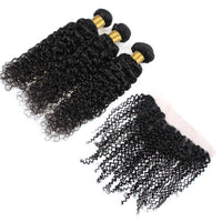 Cameraing Brazilian Human Virgin Hair Kinky Curly Hair 3 Bundles with Ear to Ear Lace Frontal 2