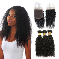 LH Hair Brazilian Human Virgin Hair Kinky Curly Weft with Closure 3 Bundles with 4*4 Lace Closure