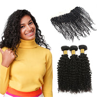LH Hair Brazilian Human Virgin Hair Kinky Curly Hair 3 Bundles with Ear to Ear Lace Frontal 1