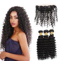 LH Hair Brazilian Human Virgin Hair Deep Wave Hair 3 Bundles with Ear to Ear Lace Frontal