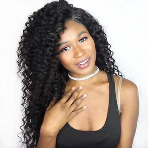 Cameraing Brazilian Human Virgin Hair Pre-Plucked Deep Wave Full Lace Wig 1