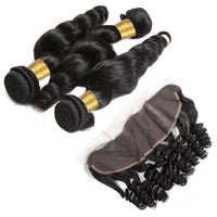 Cameraing Brazilian Human Virgin Hair Loose Wave Hair 3 Bundles with Ear to Ear Lace Frontal 2