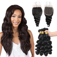 LH Hair Indian Human Virgin Hair Loose Wave Hair 4 Bundles with 4*4 Lace Closure