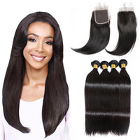 LH Hair Brazilian Human Virgin Hair Straight Hair 4 Bundles with 4*4 Lace Closure